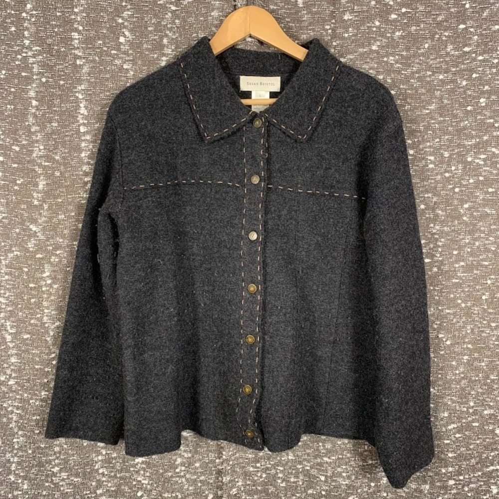 Vintage Susan Bristol Wool Button Up Cardigan Sweater Boho Cottage Women's Large - Picture 1 of 8